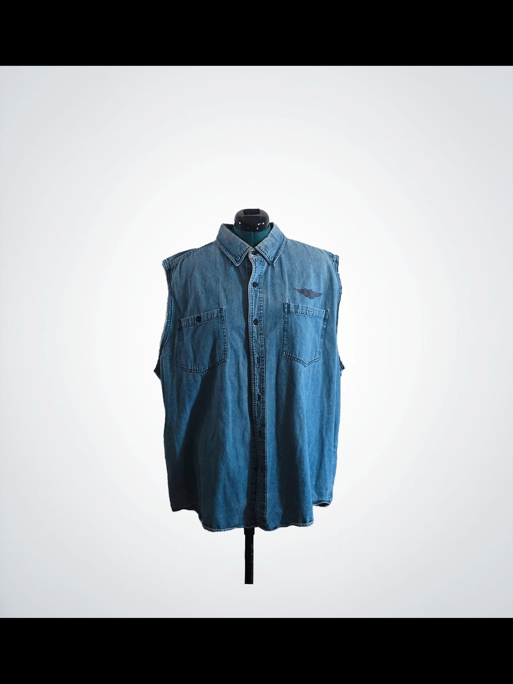 Sleeveless Denim Button-Up Shirt - Blue Harley Davidson